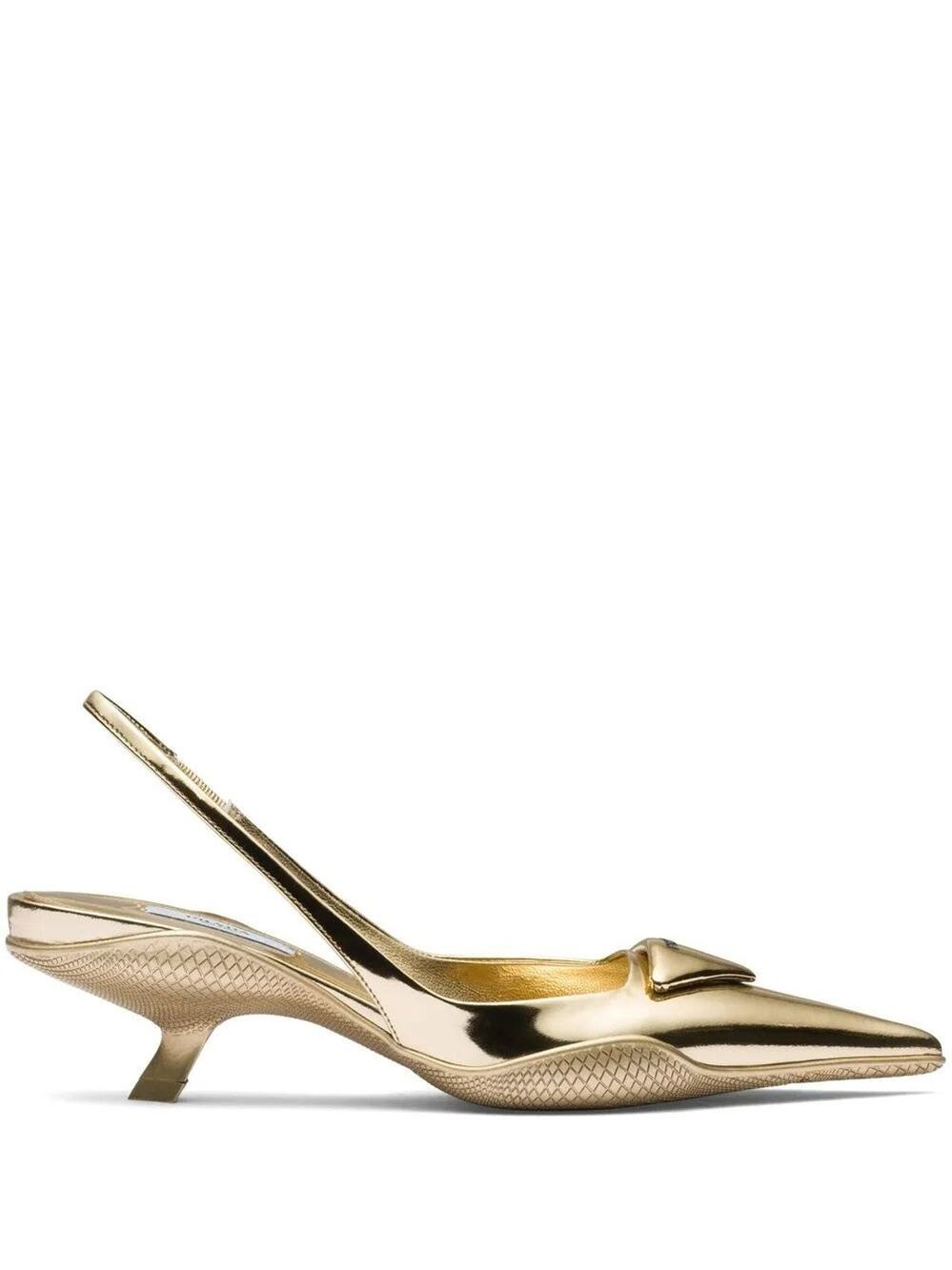 Prada Metallic-Finish Kitten-Heel Pumps Gold - 37.5/7
